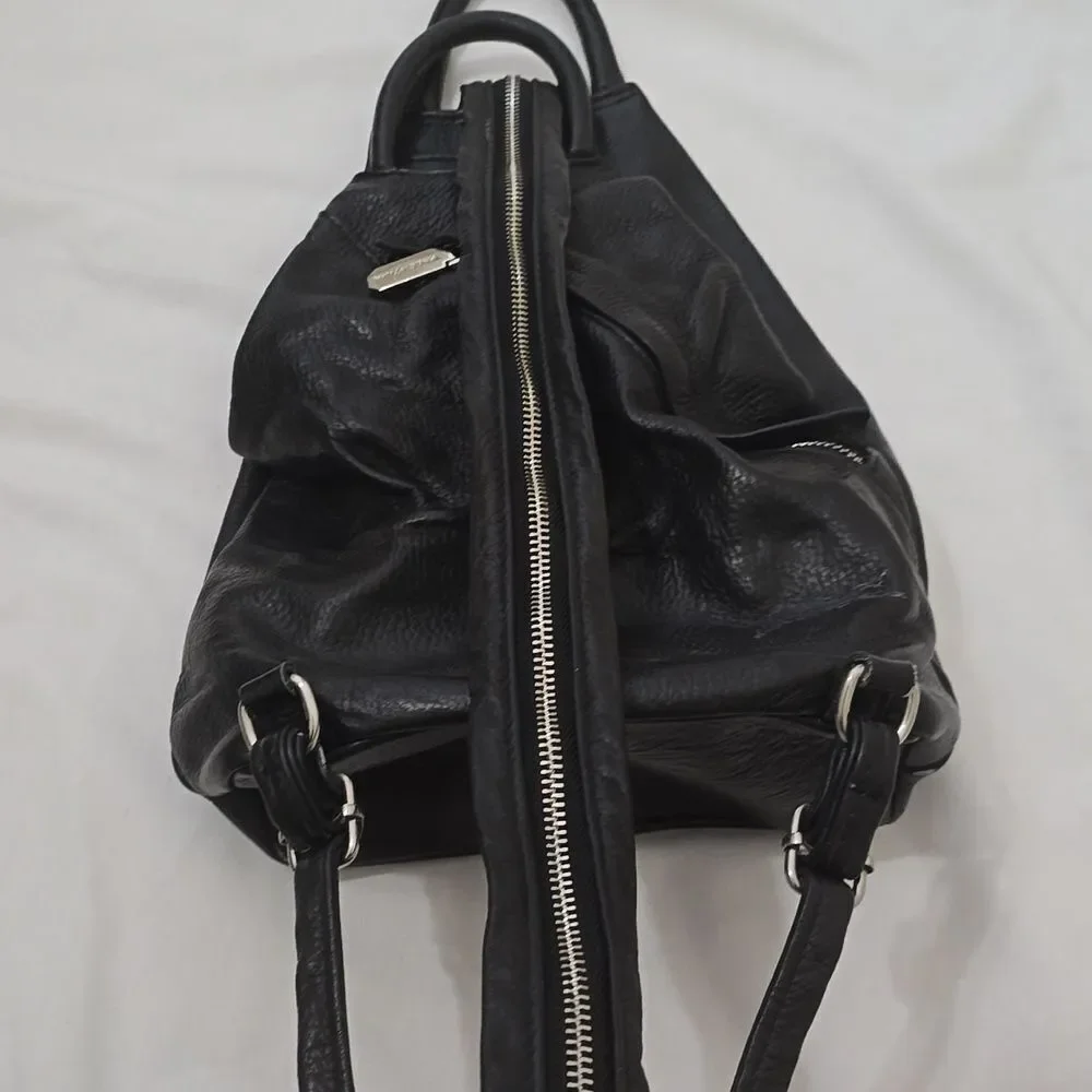 Black Valentina leather zip pocket backpack